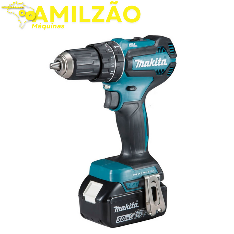 Parafusadeira / Furadeira de Impacto + 2 baterias 18V 3,0 Ah + carregador Makita DHP485RFJ